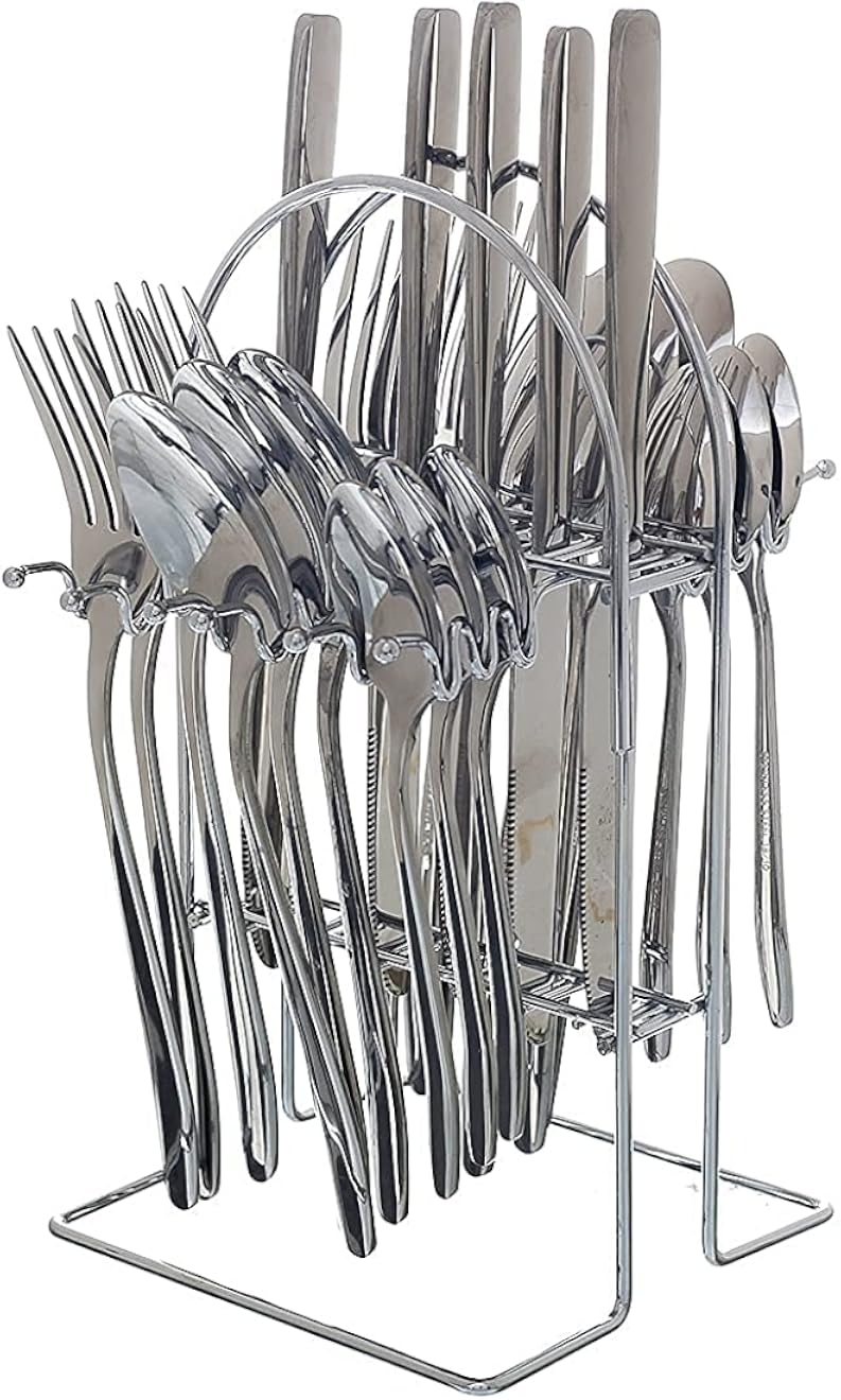 24 Pieces Stainless Steel Cutlery Set With Stand - Silver